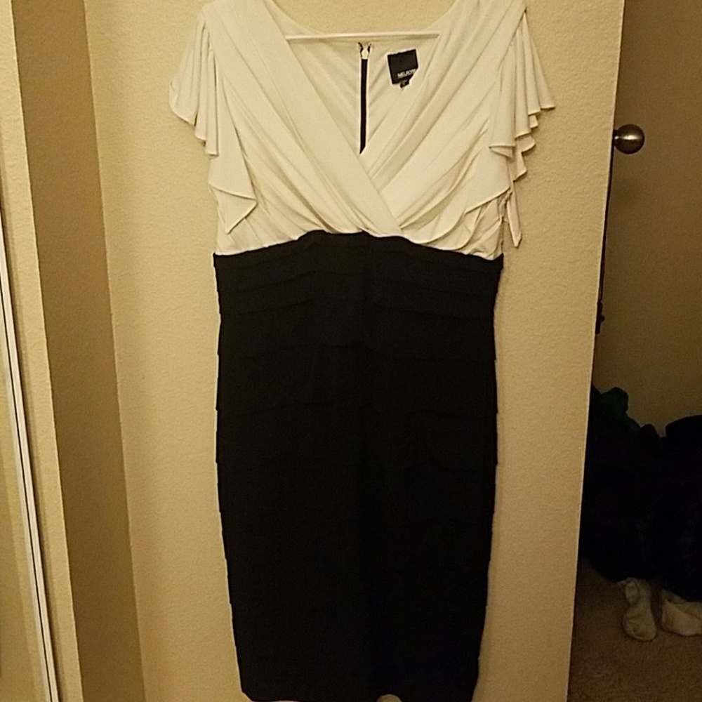 Formal Evening Black and White pleated dress